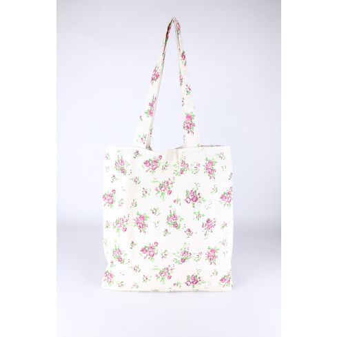 Lovemystyle Cream Canvas Shopping Bag With Red Floral Print