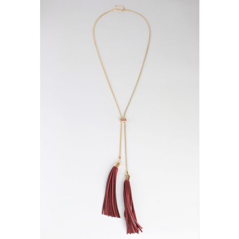 Lovemystyle Gold Necklace With Two Faux Leather Tassels