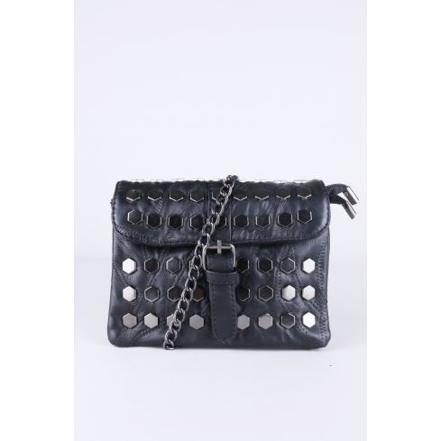 Lovemystyle Black Cross Body Bag con borchie e tracolla a catena