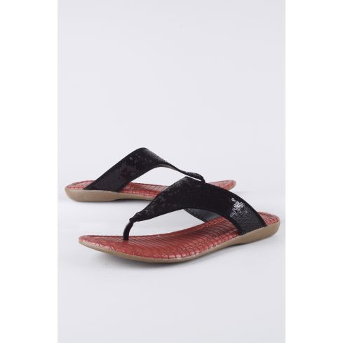 LMS schwarz Pailletten Post Zehensandalen mit roten inneren