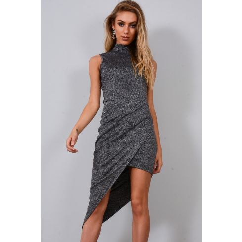 Lovemystyle schwarz Metallic Turtle Neck Kleid mit Wickelrock