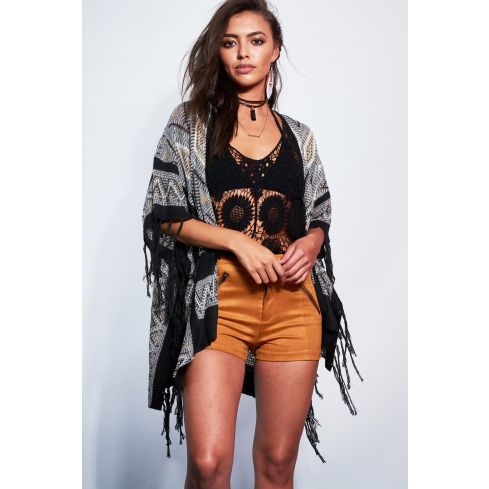 Danity Tribal Print Cardigan With Tassel Hem