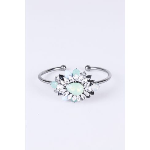 Lovemystyle Silver Bangle with Turquoise and Diamante Flower