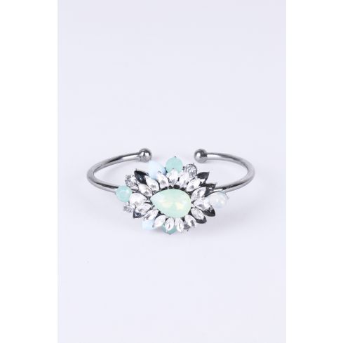 Lovemystyle Silver Bangle met Turquoise en Diamante bloem