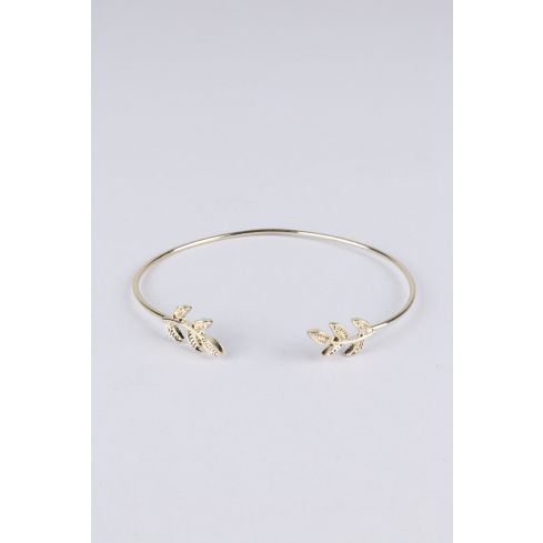 Lovemystyle Gold Metal Bangle Bracelet With Double Leaf Design
