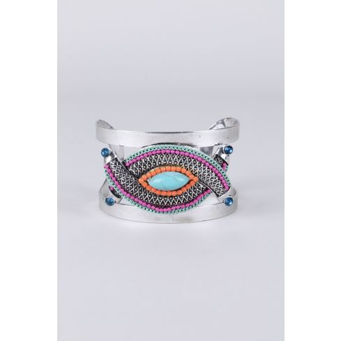 Lovemystyle Silver Bangle With Tribal Bead Embellishment