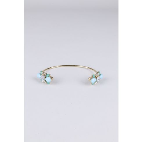 LMS Gold Bangle With Mint Blue, Green And Clear Stones