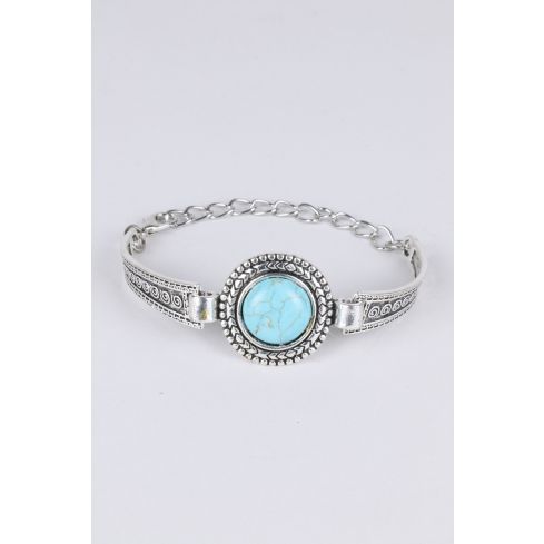 Lovemystyle Silver Metal Bracelet With Turquoise Stone