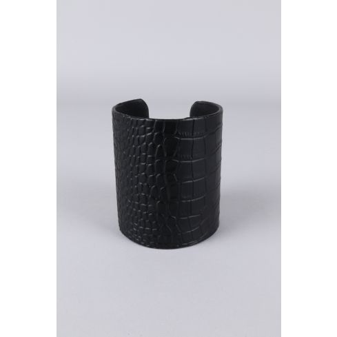 LMS Thick Faux Crocodile Leather Bangle In Black