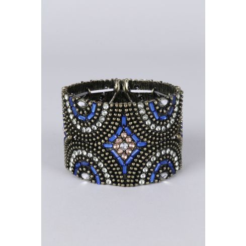 LMS Thick Aztec Beaded Bracelet With Royal Blue Highlights