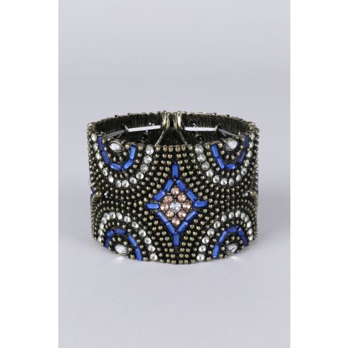 LMS dikke Azteekse kralen armband met Royal Blue hoogtepunten