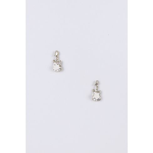 LMS Cream Guitar Stud Earrings With Diamante Outline