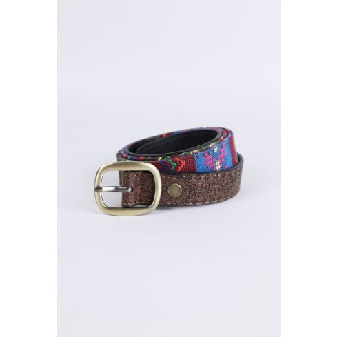 Lovemystyle Brown Belt with Aztec Embroidered Detail