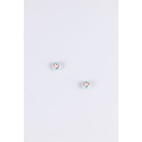 Lovemystyle Light Blue Pearl Studs With Pink Hear