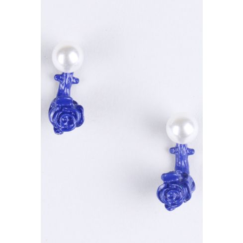 Boucles d’oreilles LMS blanc nacré et bleu fleur Drop