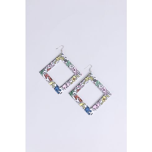 Lovemystyle surdimensionné boucles d’oreilles carré multicolore