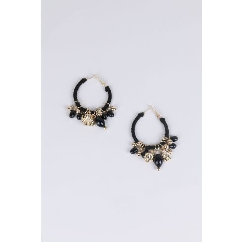 Lovemystyle Black Hoop Earrings with Bead Work