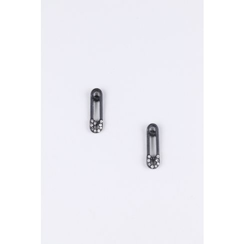 Lovemystyle Black Safety Pin Studs With Diamante Detail