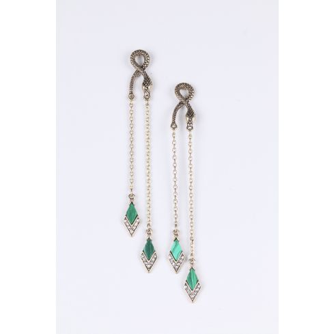 Détail Lovemystyle serpent et joyau vert Drop boucles d’oreilles