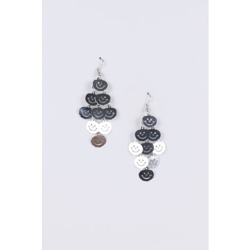 Lovemystyle Silver Smiley Face Dangly Earrings