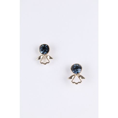 Lovemystyle Gold Angel Earrings With Navy Crystal