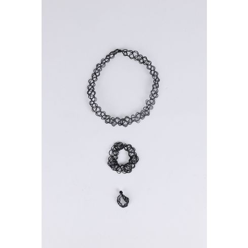 Lovemystyle schwarz Collier, Armband und Ring Set