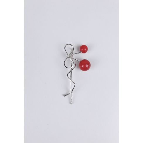 Lovemystyle Silber Bogen Detail Haarspange mit roten Perlen