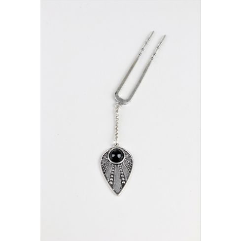 Lovemystyle Silver Hair Clip With Tribal Style Pendant