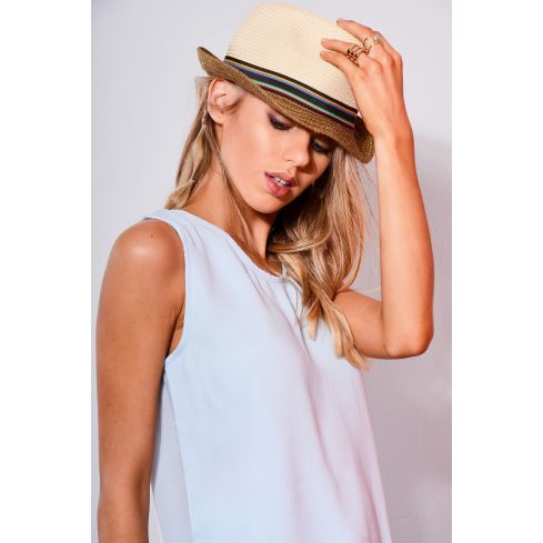 Lovemystyle Two Tone Fedora Hat With Colourful Band