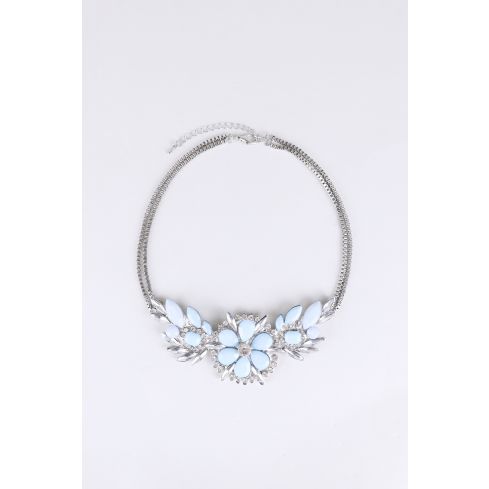 Lovemystyle Silber Kette mit blauen Stein und Diamante Blume