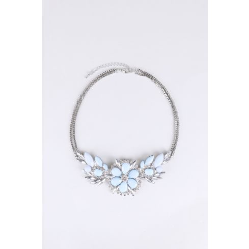 Lovemystyle Silver Necklace With Blue Stone and Diamante Flower