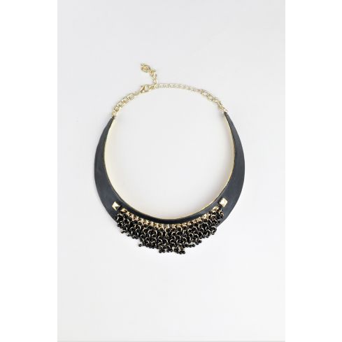 Lovemystyle Black Choker Necklace With Hanging Beads And Chains