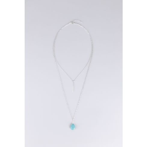 Lovemystyle Silver Double Layer Necklace With Turquoise Stone