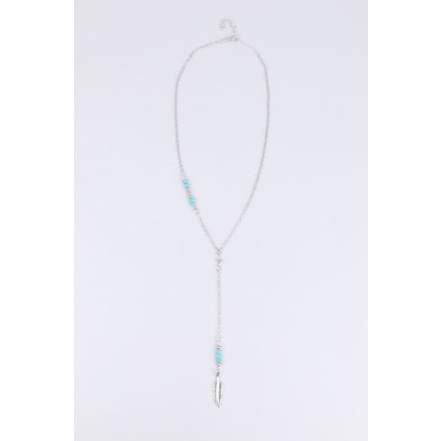 Discesa Lovemystyle argento foglia collana con perline blu