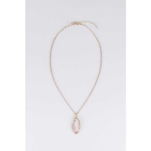 Lovemystyle Delicate Gold Chain Necklace with Pink Stone