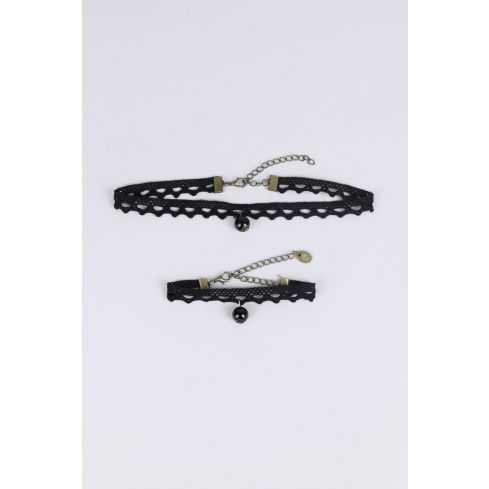 Girocollo in tessuto LMS e bracciale con ciondolo