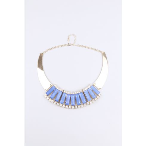 Lovemystyle Platte Gold Halskette mit blauen Perlen und Diamante
