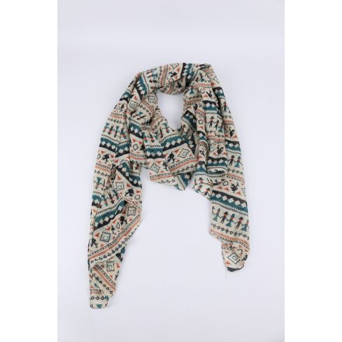 Lovemystyle Beige Scarf With Multi Colour Aztec Print