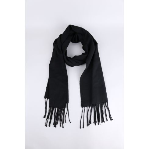 Lovemystyle Black Wool Scarf With Fringe Detail