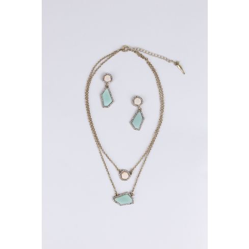 Lovemystyle Pastel Stone And Diamante Ring And Necklace Set