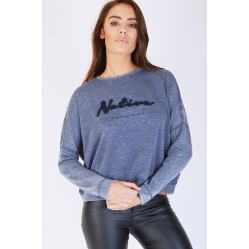 Friday's Project Long Sleeved Navy Blue 'Native' Slogan Jumper