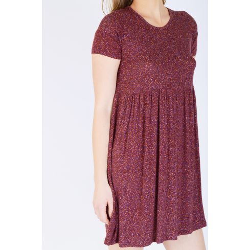 Friday's Project Maroon T-Shirt Smock Dress With All Over Ditsy Print