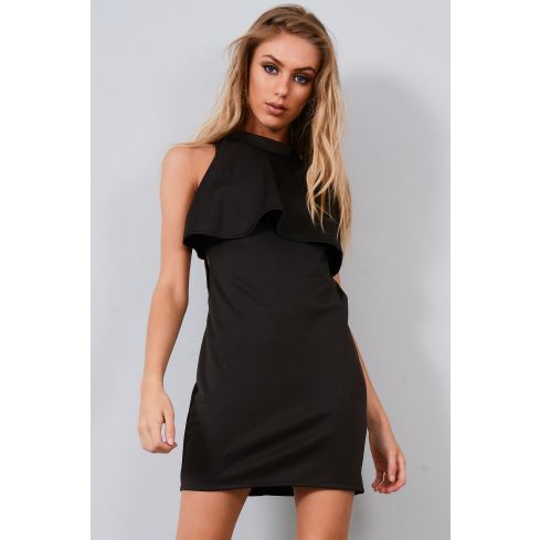 LMS negro capas vestido sin espalda con aberturas laterales