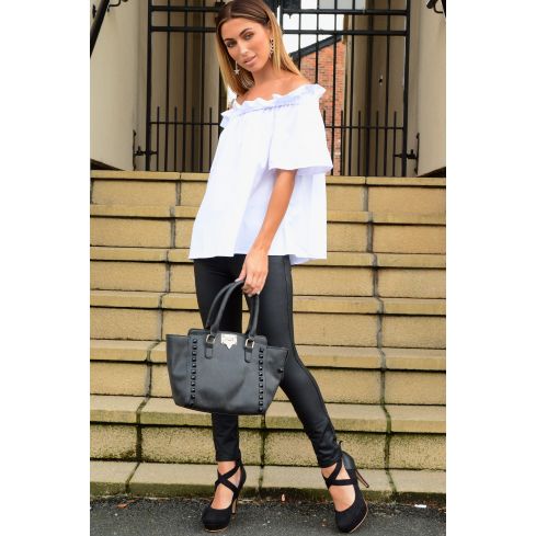 Lovemystyle Off Shoulder White Frill Top With Short Sleeves