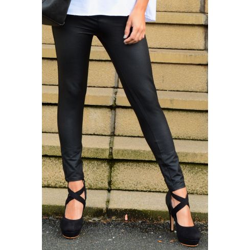Lovemystyle Black Leather Look Black High Waisted Jeans