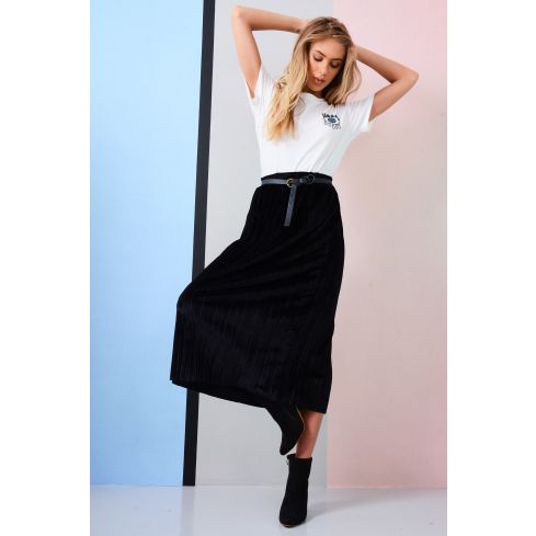 Lovemystyle Pleated Midi Length Skirt In Black