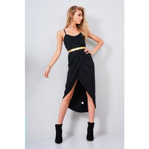 Lovemystyle Black Loose Fit Cami Wrap Dress With Gold Belt