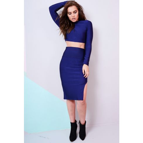 Lovemystyle Navy Co-ord Featuring Crop Top And Skirt