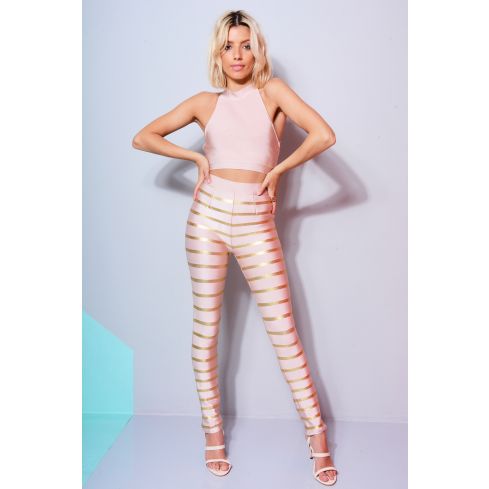 Lovemystyle Pink And Gold Co-ord Featuring Crop And Trousers