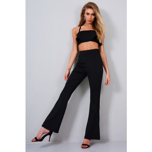 Lovemystyle Co-ord With Ruffle Crop Top And Bootleg Trouser